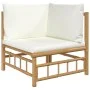 Garden corner sofas 2 pcs bamboo with cream white cushions by vidaXL, Garden sets - Ref: Foro24-3155182, Price: 278,13 €, Dis...