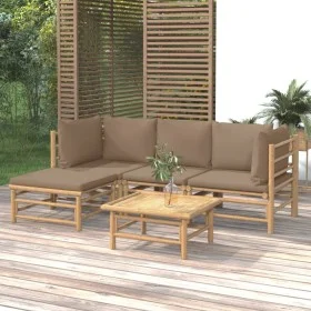Set de muebles de jardín 5 piezas bambú y cojines gris taupé de vidaXL, Conjuntos de jardín - Ref: Foro24-3155114, Precio: 48...