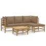 Set de muebles de jardín 5 piezas bambú y cojines gris taupé de vidaXL, Conjuntos de jardín - Ref: Foro24-3155114, Precio: 48...