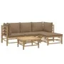 Set de muebles de jardín 5 piezas bambú y cojines gris taupé de vidaXL, Conjuntos de jardín - Ref: Foro24-3155114, Precio: 48...