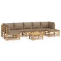 Set de muebles de jardín 8 piezas bambú y cojines gris taupé