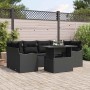 Conjunto de sofá de jardín con cojín 7 pcs Negro Poliratán