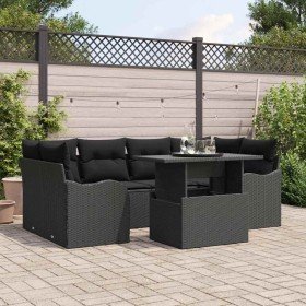 Conjunto de sofá de jardín con cojín 7 pcs Negro Poliratán Conjunto de sofá de jardín con cojín 7 pcs Negro Poliratán