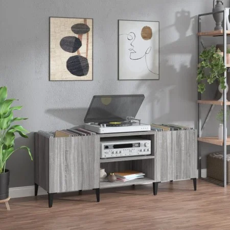 Sonoma gray plywood record cabinet 121x38x48cm by vidaXL, CD and DVD storage - Ref: Foro24-831939, Price: 70,79 €, Discount: %