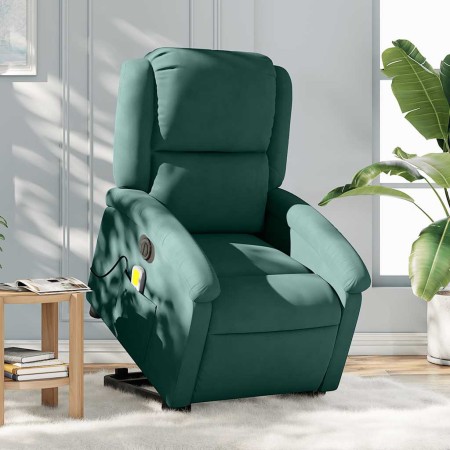 Sillón masaje reclinable elevable terciopelo verde oscuro
