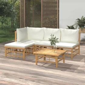 5-piece bamboo garden furniture set with cream white cushions by vidaXL, Garden sets - Ref: Foro24-3155177, Price: 460,39 €, ...
