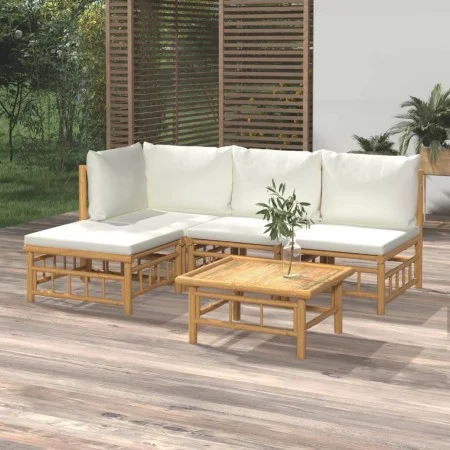 5-teiliges Gartenmöbel-Set aus Bambus mit cremeweißen Kissen von vidaXL, Gartensets - Ref: Foro24-3155177, Preis: 460,39 €, R...