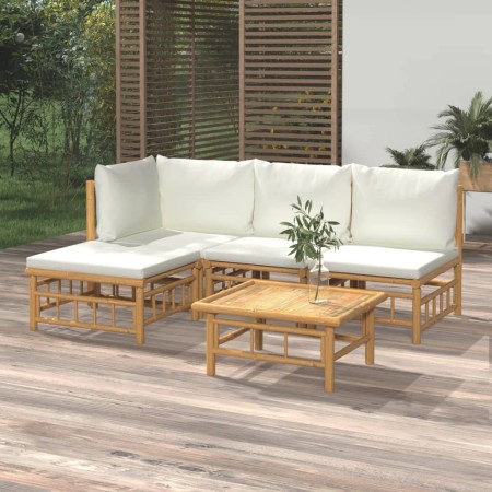 5-teiliges Gartenmöbel-Set aus Bambus mit cremeweißen Kissen von vidaXL, Gartensets - Ref: Foro24-3155177, Preis: 469,60 €, R...