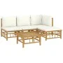 5-teiliges Gartenmöbel-Set aus Bambus mit cremeweißen Kissen von vidaXL, Gartensets - Ref: Foro24-3155177, Preis: 460,39 €, R...
