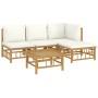 5-teiliges Gartenmöbel-Set aus Bambus mit cremeweißen Kissen von vidaXL, Gartensets - Ref: Foro24-3155177, Preis: 469,60 €, R...