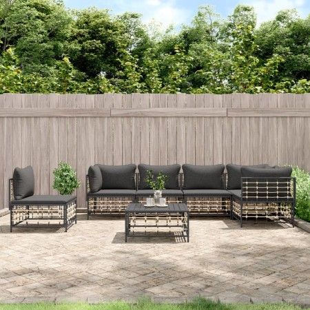 Gartenmöbel-Set 7-teilig und anthrazitgraue PE-Rattankissen von vidaXL, Outdoor-Sofas - Ref: Foro24-3186767, Preis: 573,27 €,...