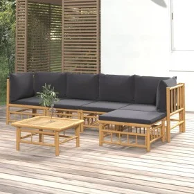 6-teiliges Gartenmöbel-Set aus Bambus mit dunkelgrauen Kissen von vidaXL, Gartensets - Ref: Foro24-3155212, Preis: 500,31 €, ...