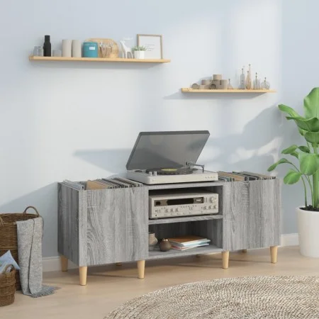 Sonoma gray plywood record cabinet 121x38x48cm by vidaXL, CD and DVD storage - Ref: Foro24-831931, Price: 65,42 €, Discount: %