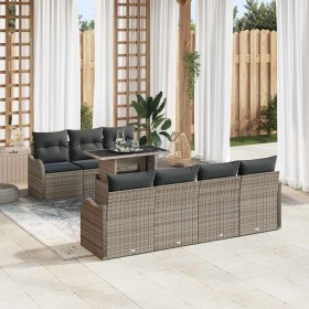 Conjunto de sofá de jardín con cojín 8 pcs Gris Poliratán