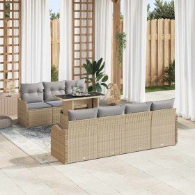 Conjunto de sofá de jardín con cojín 8 pcs Beige Poliratán