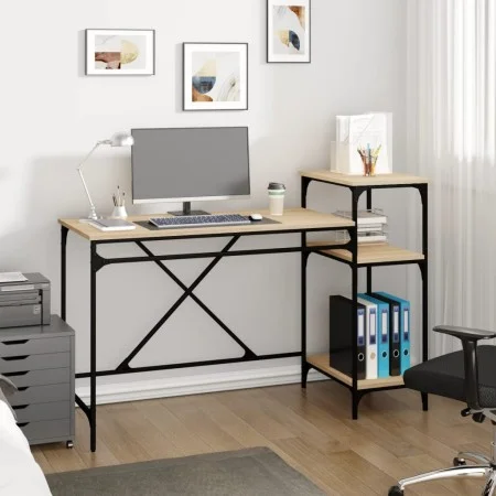Schreibtisch mit Regalen aus Eichensperrholz 135x50x90 cm von vidaXL, Schreibtische - Ref: Foro24-826710, Preis: 74,54 €, Rab...