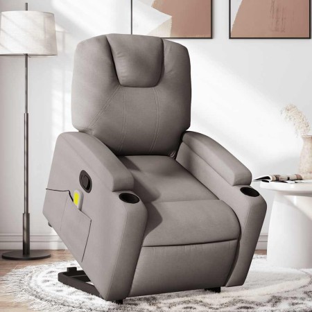 Sillón reclinable de masaje elevable tela gris taupé