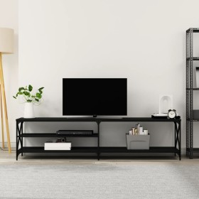 Mueble para TV metal y madera contrachapada negro 200x40x50 cm