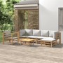 Gartenmöbel-Set, 7-teilig, aus Bambus mit hellgrauen Kissen. von vidaXL, Gartensets - Ref: Foro24-3155085, Preis: 641,28 €, R...