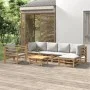 Set de muebles de jardín 7 piezas bambú y cojines gris claro de vidaXL, Conjuntos de jardín - Ref: Foro24-3155085, Precio: 63...