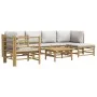 Set de muebles de jardín 7 piezas bambú y cojines gris claro de vidaXL, Conjuntos de jardín - Ref: Foro24-3155085, Precio: 63...