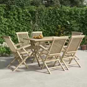Garden dining set 7 pieces solid gray teak wood by vidaXL, Garden sets - Ref: Foro24-3155044, Price: 680,27 €, Discount: %