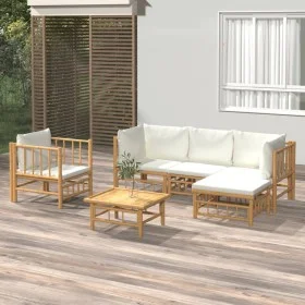 Gartenmöbel-Set 6-teilig aus Bambus und cremeweißen Kissen von vidaXL, Gartensets - Ref: Foro24-3155179, Preis: 616,00 €, Rab...