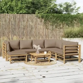 Set de muebles de jardín 8 piezas bambú y cojines gris taupé de vidaXL, Conjuntos de jardín - Ref: Foro24-3155127, Precio: 96...