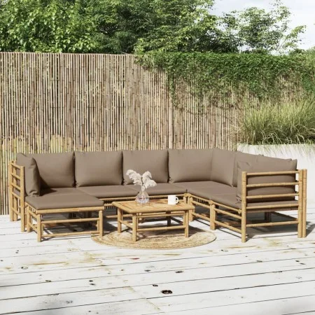 8-piece garden furniture set made of bamboo with gray taupe cushions by vidaXL, Garden sets - Ref: Foro24-3155127, Price: 960...