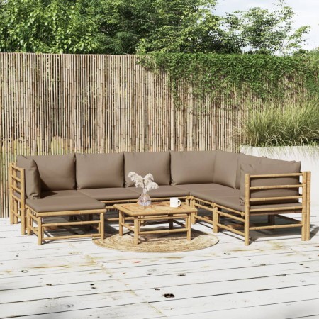 8-teiliges Gartenmöbel-Set Bambus und Kissen taupegrau von vidaXL, Gartensets - Ref: Foro24-3155127, Preis: 979,07 €, Rabatt: %