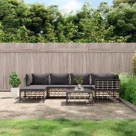 Set muebles de jardín 7 pzas y cojines ratán PE gris antracita de vidaXL, Sofás de exterior - Ref: Foro24-3186773, Precio: 55...