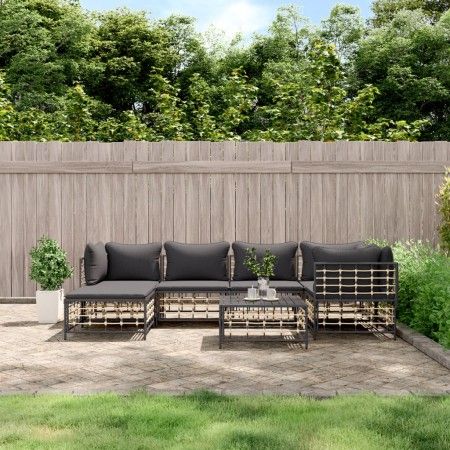 Gartenmöbel-Set 7-teilig und anthrazitgraue PE-Rattankissen von vidaXL, Outdoor-Sofas - Ref: Foro24-3186773, Preis: 551,42 €,...