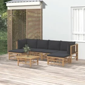 7-teiliges Gartenmöbel-Set aus Bambus mit dunkelgrauen Kissen von vidaXL, Gartensets - Ref: Foro24-3155229, Preis: 582,36 €, ...