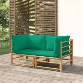Garden corner sofas 2 units bamboo with green cushions by vidaXL, Garden sets - Ref: Foro24-3155150, Price: 193,00 €, Discoun...