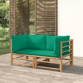 Sofás esquineros de jardín 2 uds bambú con cojines verde de vidaXL, Conjuntos de jardín - Ref: Foro24-3155150, Precio: 195,25...