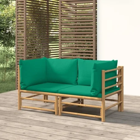Sofás esquineros de jardín 2 uds bambú con cojines verde de vidaXL, Conjuntos de jardín - Ref: Foro24-3155150, Precio: 192,96...