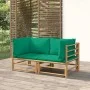 Sofás esquineros de jardín 2 uds bambú con cojines verde de vidaXL, Conjuntos de jardín - Ref: Foro24-3155150, Precio: 192,96...