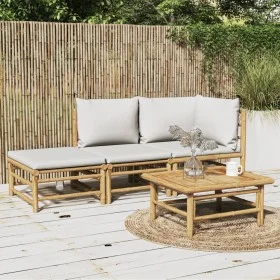 Gartenmöbel-Set 3-teilig aus Bambus und hellgrauen Kissen von vidaXL, Gartensets - Ref: Foro24-3155108, Preis: 296,09 €, Raba...