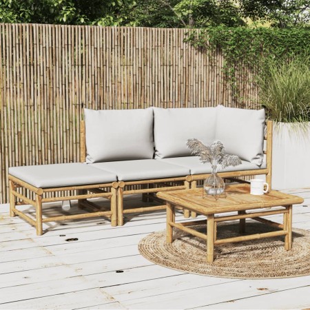 Gartenmöbel-Set 3-teilig aus Bambus und hellgrauen Kissen von vidaXL, Gartensets - Ref: Foro24-3155108, Preis: 301,41 €, Raba...