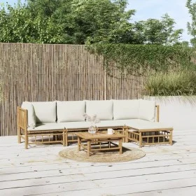 6-piece garden furniture set made of bamboo with cream white cushions by vidaXL, Garden sets - Ref: Foro24-3155200, Price: 59...