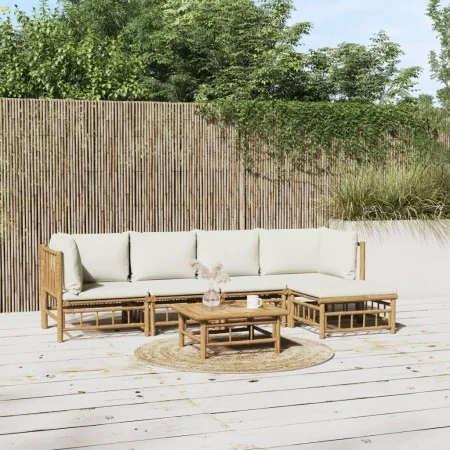 6-piece garden furniture set made of bamboo with cream white cushions by vidaXL, Garden sets - Ref: Foro24-3155200, Price: 59...