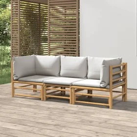 3-piece bamboo garden furniture set with light gray cushions by vidaXL, Garden sets - Ref: Foro24-3155087, Price: 321,55 €, D...