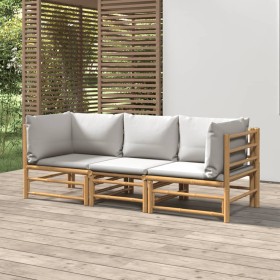 Gartenmöbel-Set 3-teilig aus Bambus und hellgrauen Kissen von vidaXL, Gartensets - Ref: Foro24-3155087, Preis: 327,20 €, Raba...