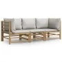 Set de muebles de jardín 3 piezas bambú y cojines gris claro de vidaXL, Conjuntos de jardín - Ref: Foro24-3155087, Precio: 32...