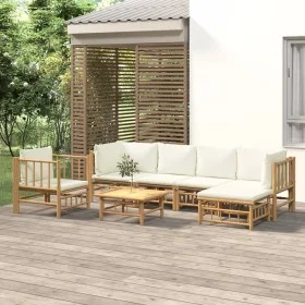 Garden furniture set 7 pieces bamboo and cream white cushions by vidaXL, Garden sets - Ref: Foro24-3155181, Price: 746,47 €, ...