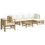 Set de muebles de jardín 7 piezas bambú y cojines blanco crema de vidaXL, Conjuntos de jardín - Ref: Foro24-3155181, Precio: ...
