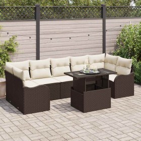 Conjunto de sofá de jardín con cojín 8 pcs Marrón Poliratán