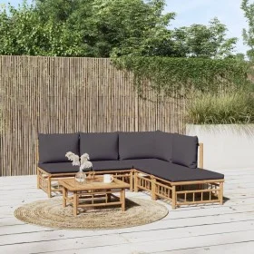 6-teiliges Gartenmöbel-Set aus Bambus mit dunkelgrauen Kissen von vidaXL, Gartensets - Ref: Foro24-3155231, Preis: 492,99 €, ...