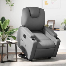 Sillón reclinable elevable eléctrico de cuero sintético gris Sillón reclinable elevable eléctrico de cuero sintético gris