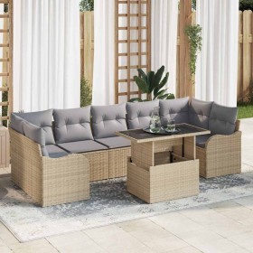 Conjunto de sofá de jardín con cojín 8 pcs Beige Poliratán